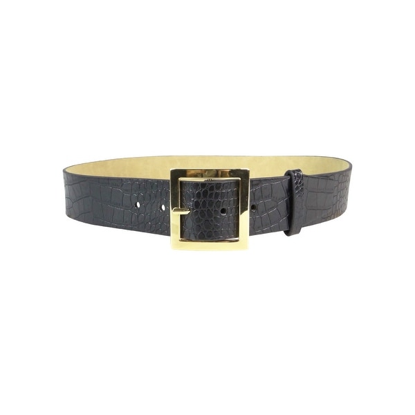 Style & Co. Women's Pilgrim Buckle Croc Faux Leather Belt - Black