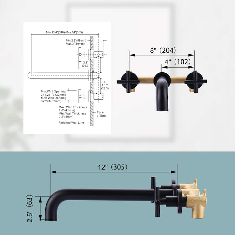 WOWOW Modern Cross-Style Dual-Handle Wall-Mounted Bathtub Faucet