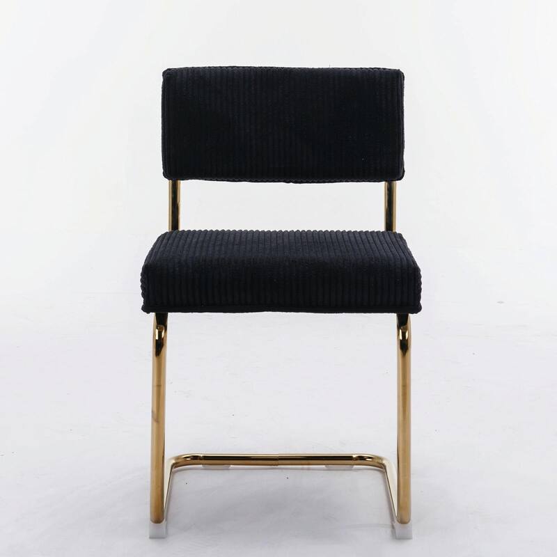 Modern Corduroy Dining Chairs - Gold Metal Base - Armless - Channel Tufting - Set of 2