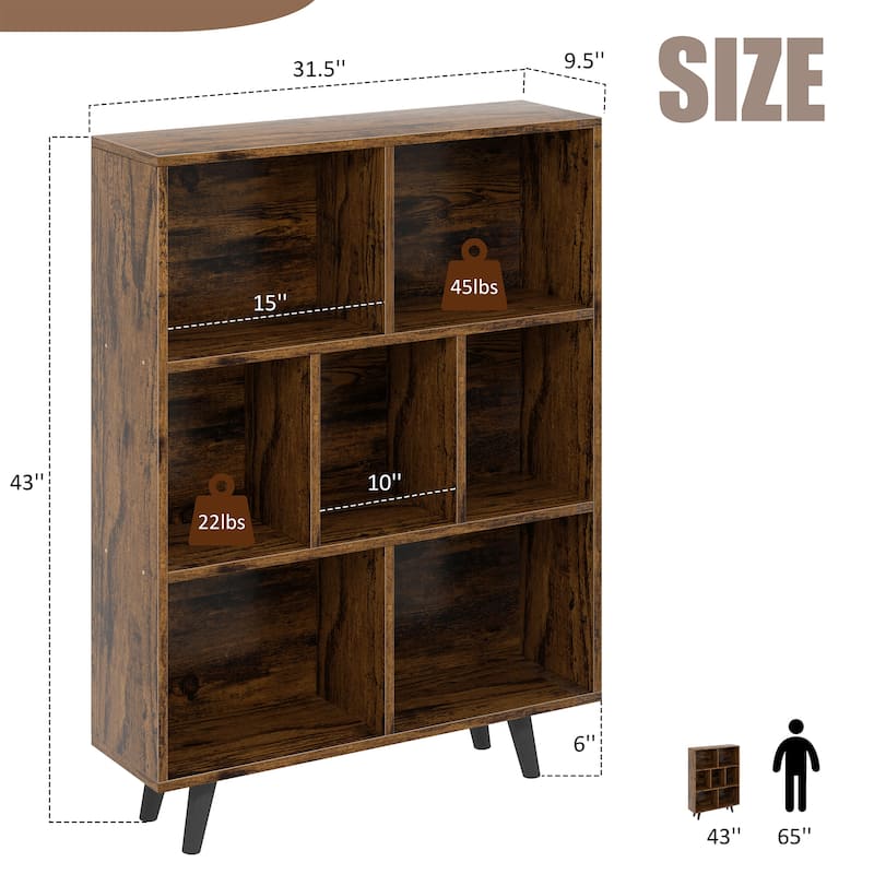 7 Cube Bookshelf, 3 Tier Storage Bookcase with Legs