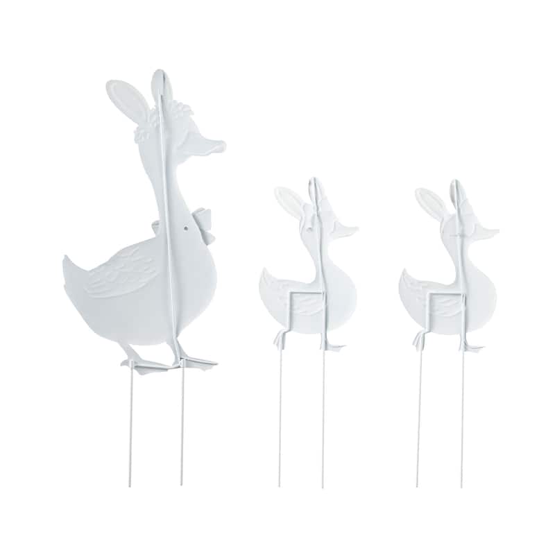 Glitzhome Set of 3 Easter Metal Duck Family Yard Stake Hanging Decor