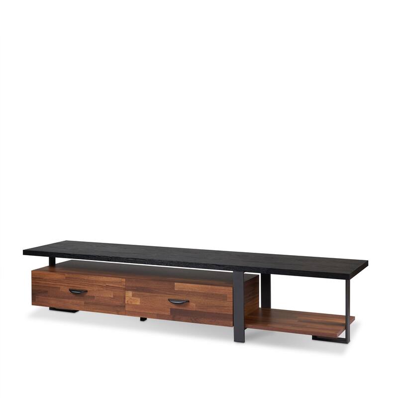 Walnut & Black 2-Drawer TV Stand with Shelf, Contemporary Design for TVs Up to 55"