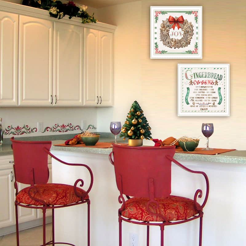 2-Piece Framed Wall Art Set - Gingerbread Wreath, White Frame