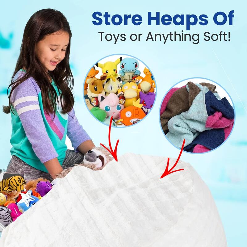 Cheer Collection Faux Fur Bean Bag and Stuffed Animal Storage Case