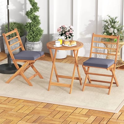 Folding Patio Bistro Set Acacia Wood Balcony Furniture Teak Table Set
