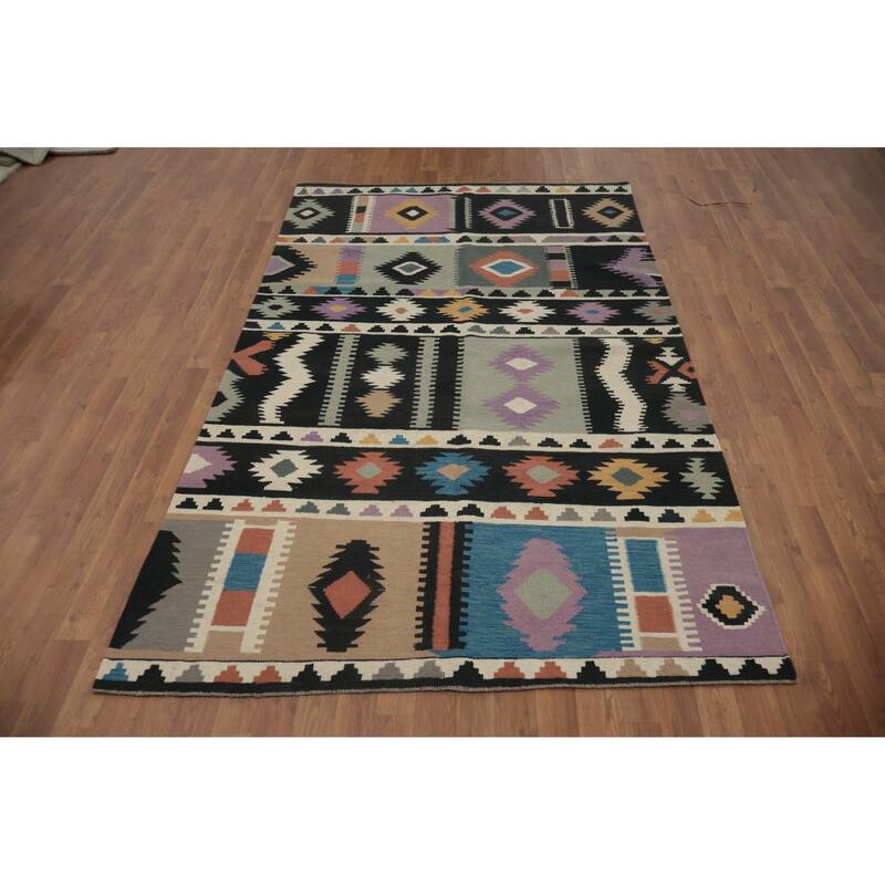 Hand Woven Oriental 100% Wool Carpet Southwestern Tribal Multi-Colored Kilim Area Rug - 8' 0'' X 4' 10''