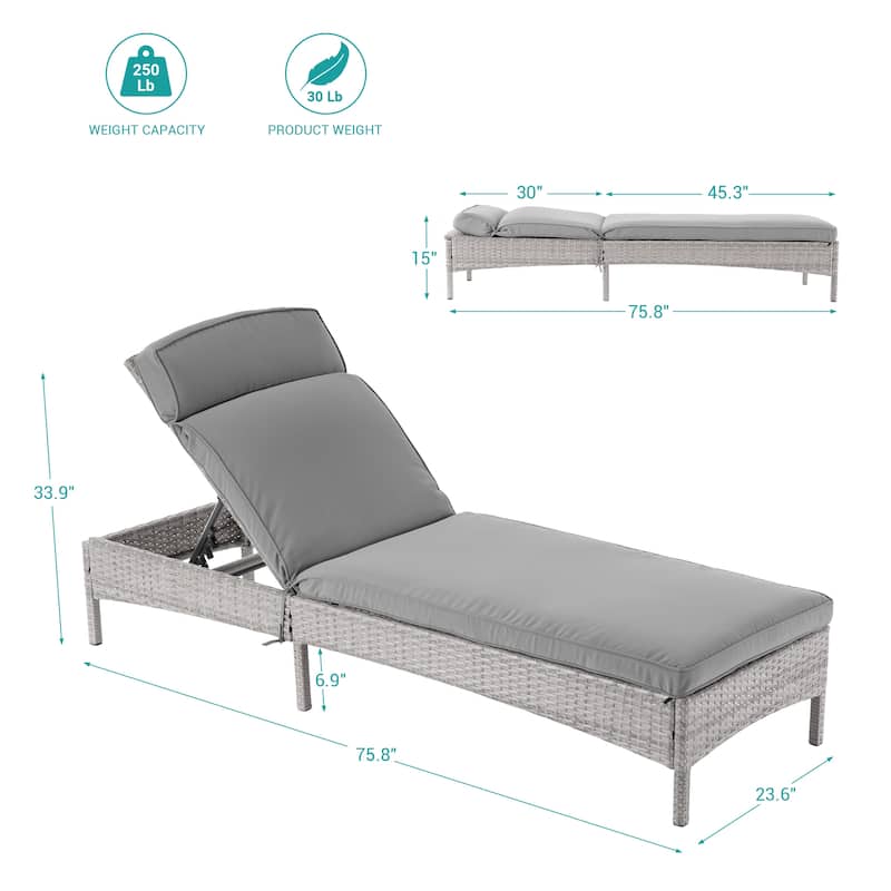 BONOSUKI 2Pcs Outdoor Lounge Chaise Rattan Chair Weather-Resistant