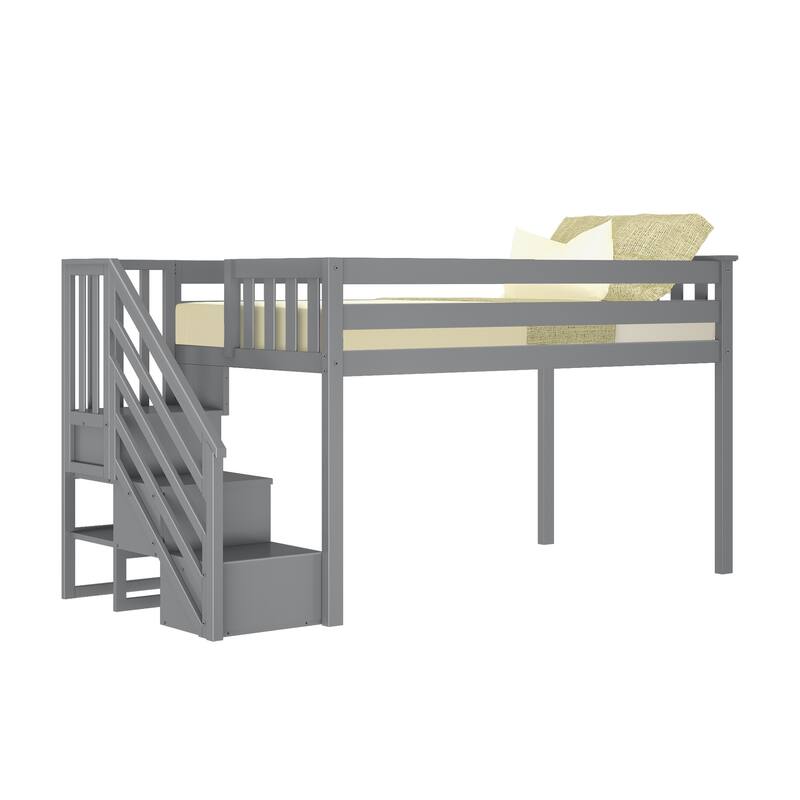 Max and Lily Twin Size Low Loft with Stairs