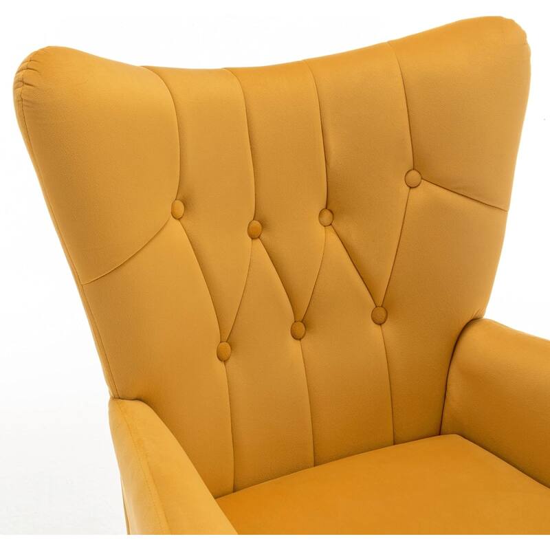 Modern Chic Mid-Century Velvet Accent Armchair Button-Tufted Wingback Design with Gold Flared Legs