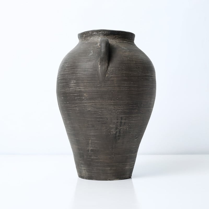 Approx. 12"H Charcoal Gray Vase with Two Handles (4.3" opening)