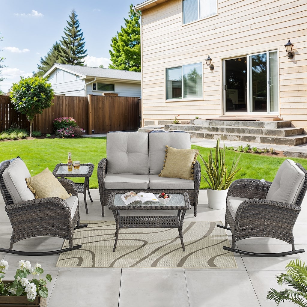 Outdoor Rocking Chair Table with Loveseat - Beige - Yellow