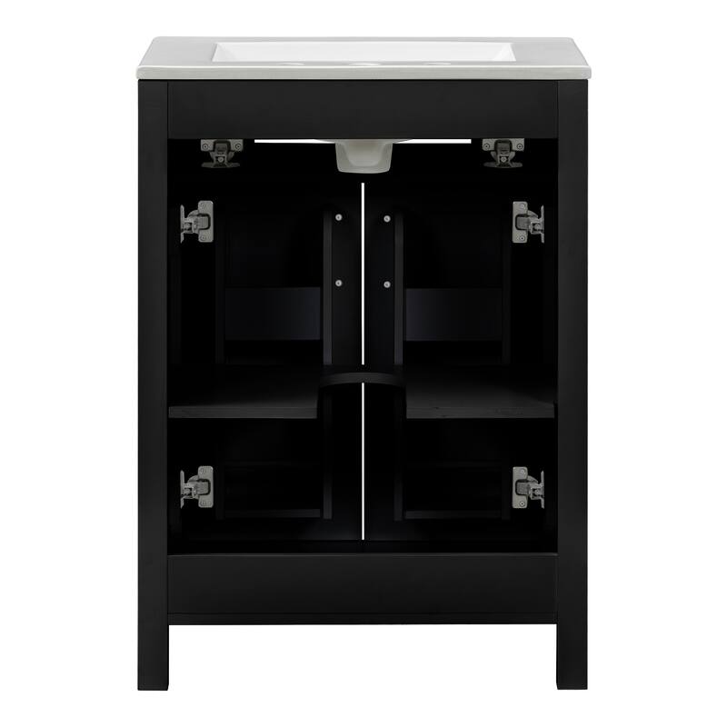 Small Bathroom Vanity with Ceramic Sink, Bathroom Cabinet with 2 Soft Close Doors & Drawers, Freestanding Storage Cabinet