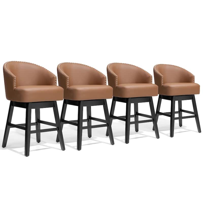 Bar Stools PU Leather / Linen Fabric Upholstered Solid Wood Swivel Barstool Set of 2/4 - Set of 4 - Brown - 26.6" H - Counter Height