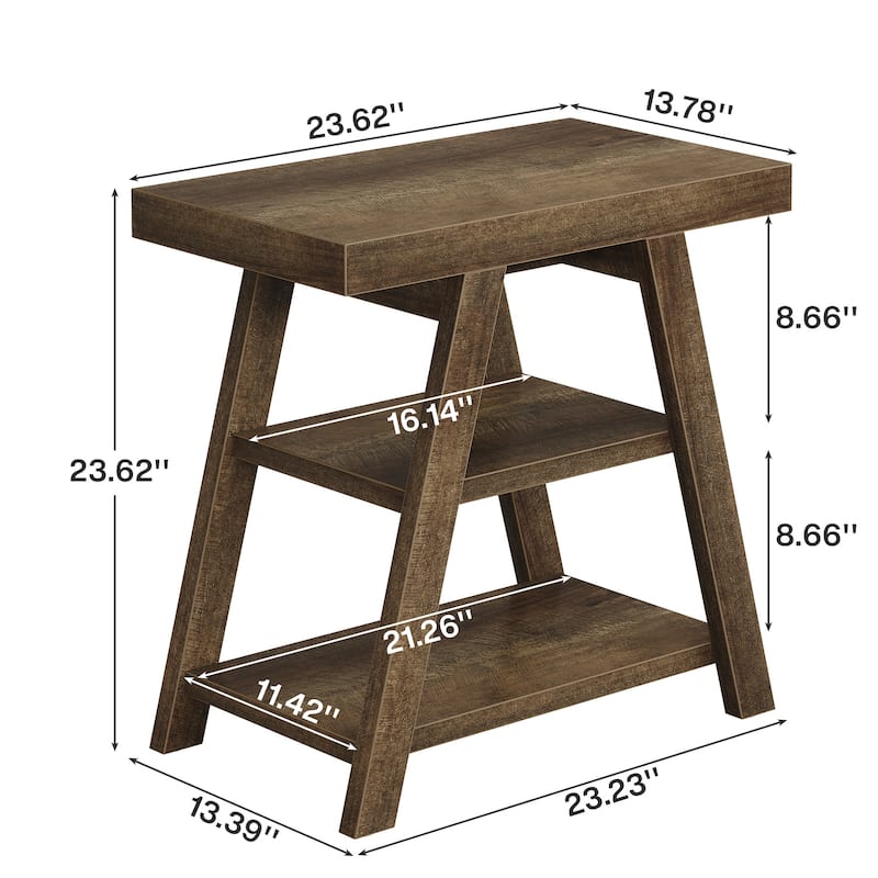 End Table, Side Table with 3-tier Storage Shelf