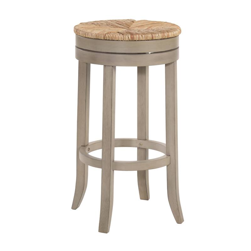 24" Natural And Antiqued White Solid Wood Swivel Backless Counter Height Bar Chair - Natural And Gray 30"