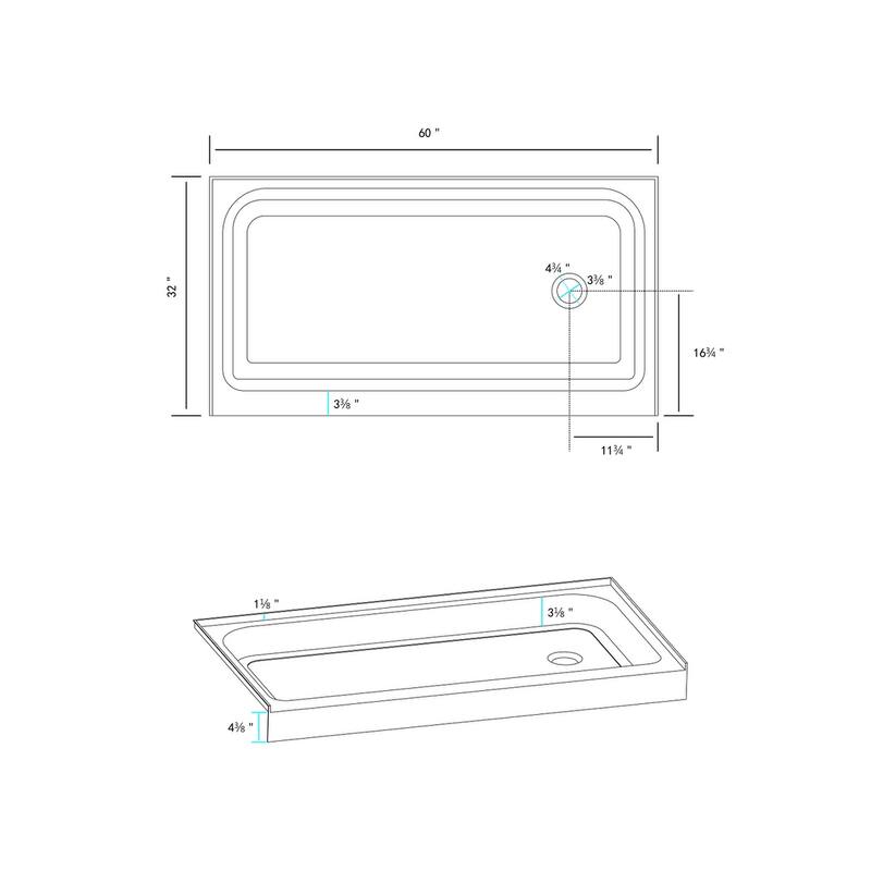 Indigo Home 60x32 inch Single Threshold Shower Tray Right Drain in White