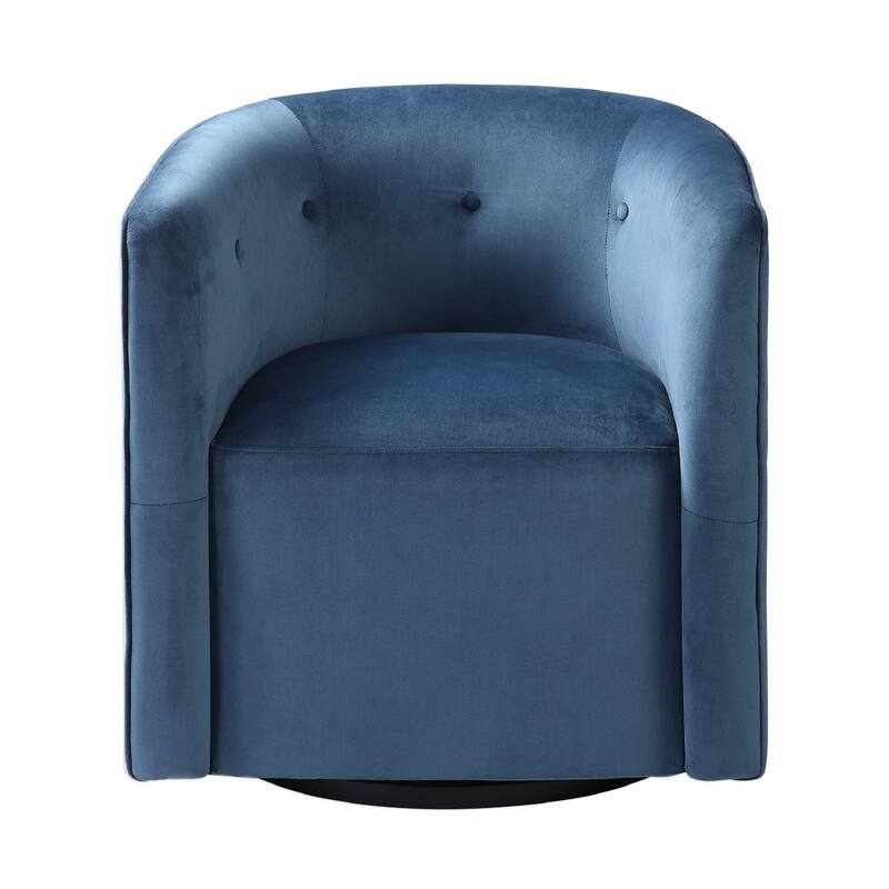 31" Mallorie Blue Polyester Button Tufted Swivel Chair