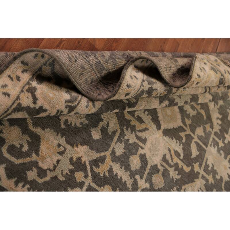 Grey Floral Oushak Indian Area Rug Handmade Wool Carpet - 8'1"x 10'0"