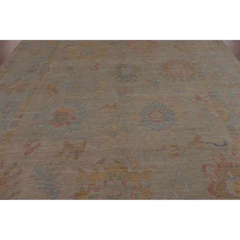 Vegetable Dye Oushak Turkish Rug Hand-Knotted Dining Room Wool Carpet - 9'0"x 12'1"