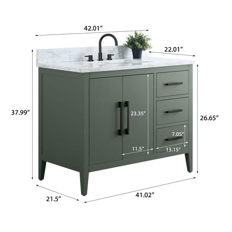 Vanity Art 42" Single Sink Bathroom Vanity Cabinet with Engineered Marble Countertop