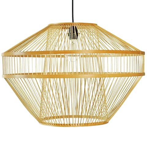 Modern Natural Bamboo Chandelier Hanging Light Fixture for Entryway and Living Room