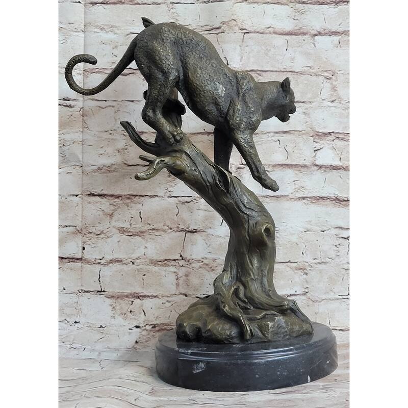 Puma Cougar Mountain Lion On Tree Branch Bronze Statue Sculpture Figurine Decor
