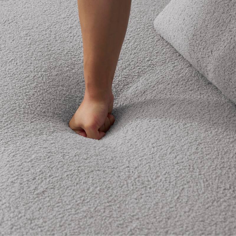 Roomfitters Curved Four Seater Sofa Teddy Velvet Fabric, Full Compression No-Assembly Couch for Small Spaces & Apartments