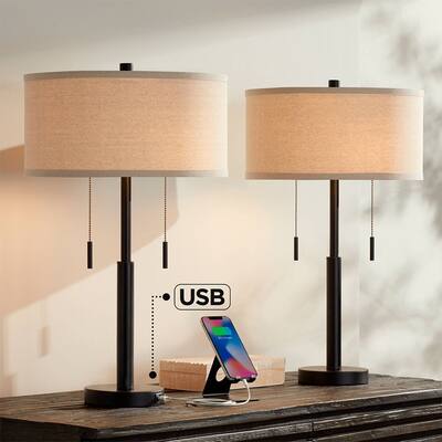 Industrial Bronze Table Lamps with USB Set of 2 - 25" x 15"