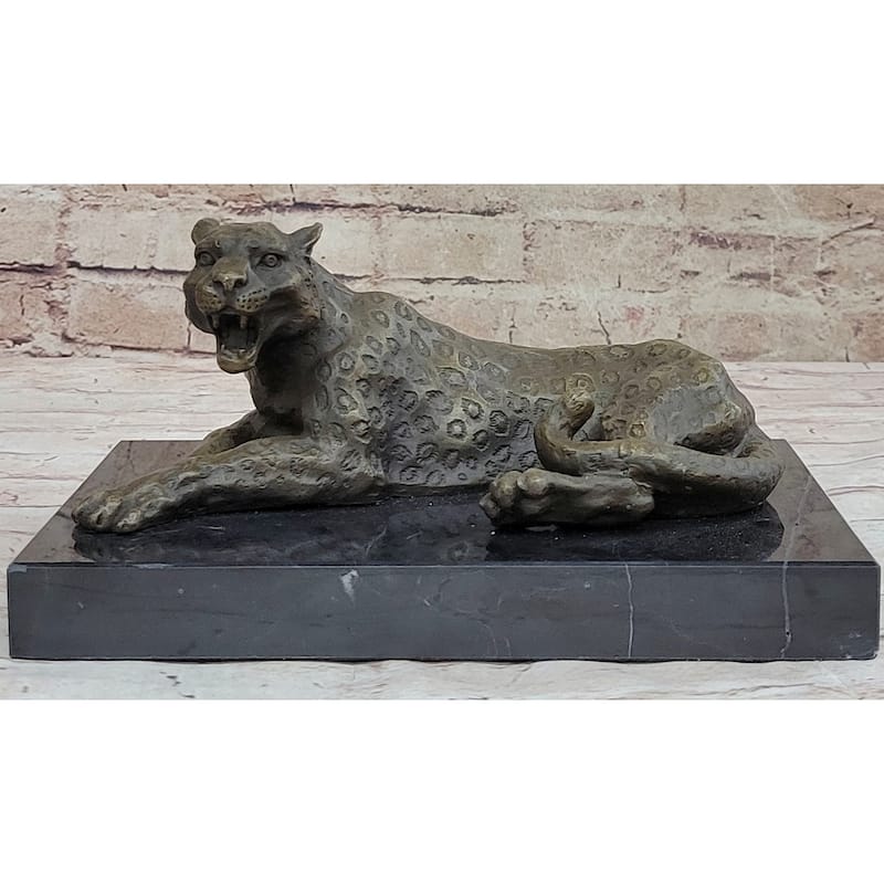 Hot Cast Bronze Cheetah Jaguar Imitative Leopard Sculpture Original Art On Marble Base
