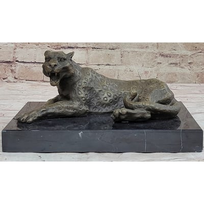 Hot Cast Bronze Cheetah Jaguar Imitative Leopard Sculpture Original Art On Marble Base