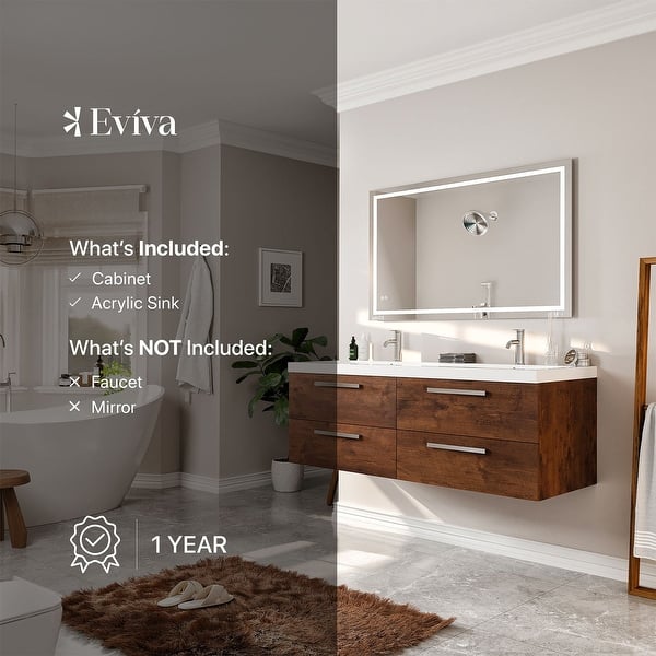 Surf 57 in. W x 20 in. D x 21.5 in. H Bathroom Vanity in Rosewood with White Acrylic Top with White Sink