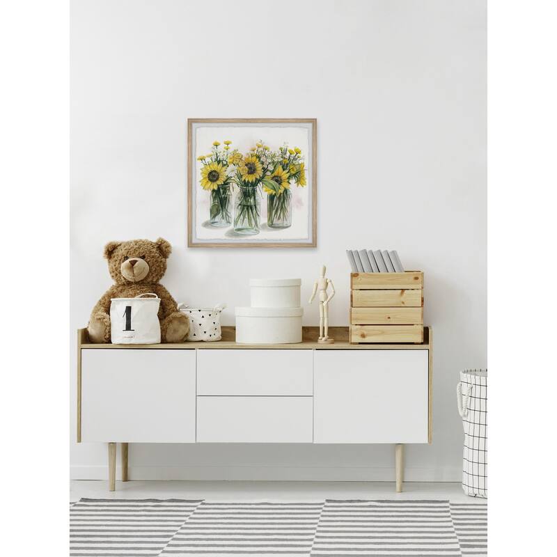 Sunflowers in Glass Jars II Framed Wall Art, Floral Delight - A Blooming Accent for Your Living Space