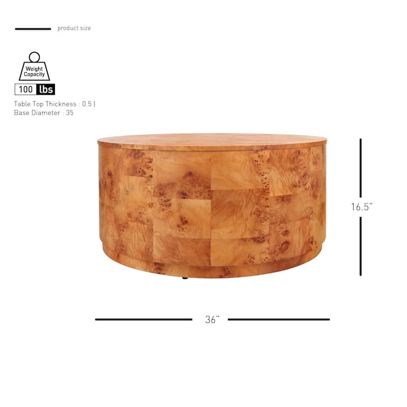 NPD Furniture Arsenio Burl Wood Round Coffee Table or Side/End Table