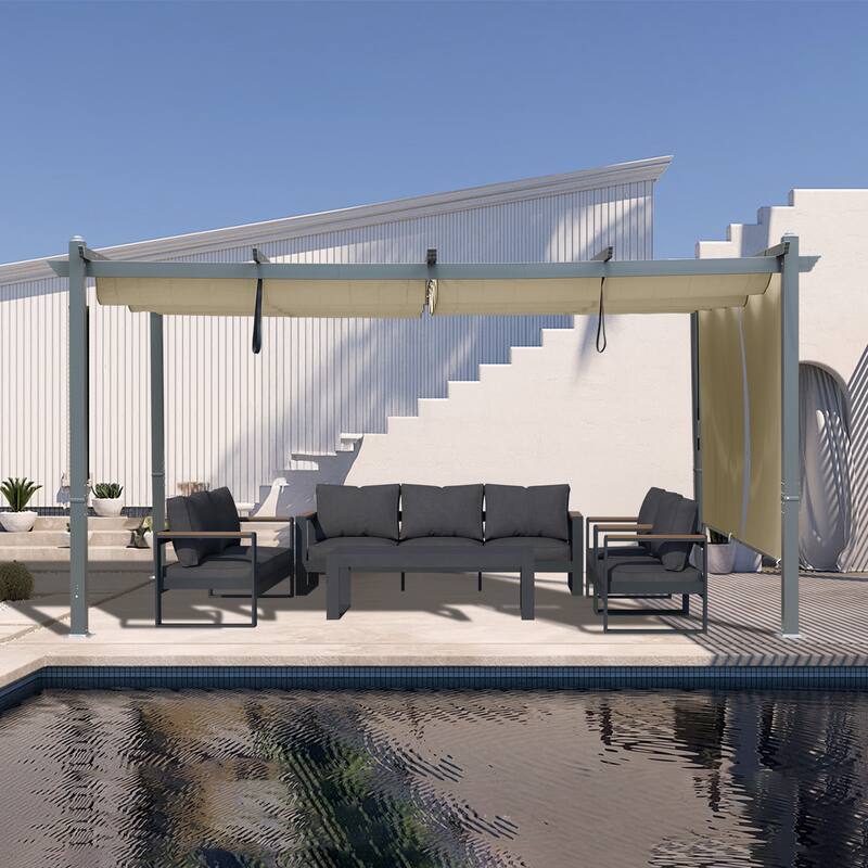 Aoodor Outdoor Pergola with Aluminum Frame & Retractable Canopy