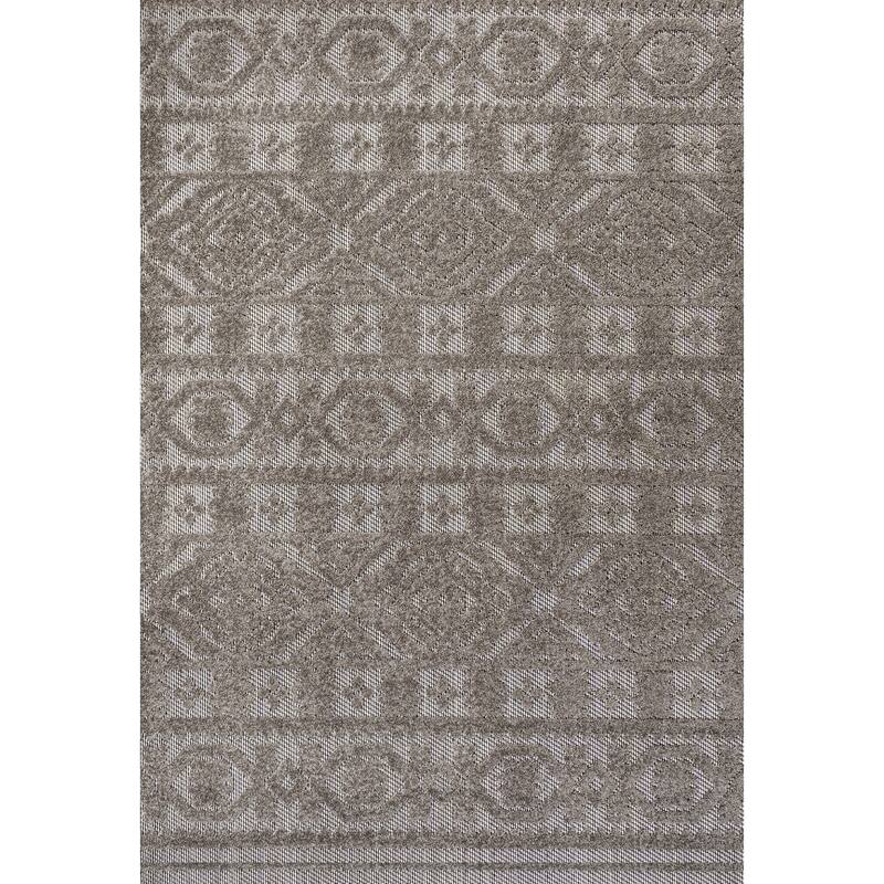 JONATHAN Y Jordan High-Low Pile Mediterranean Tile Indoor/Outdoor Area Rug - 5 X 8 - Dark Gray/Ivory