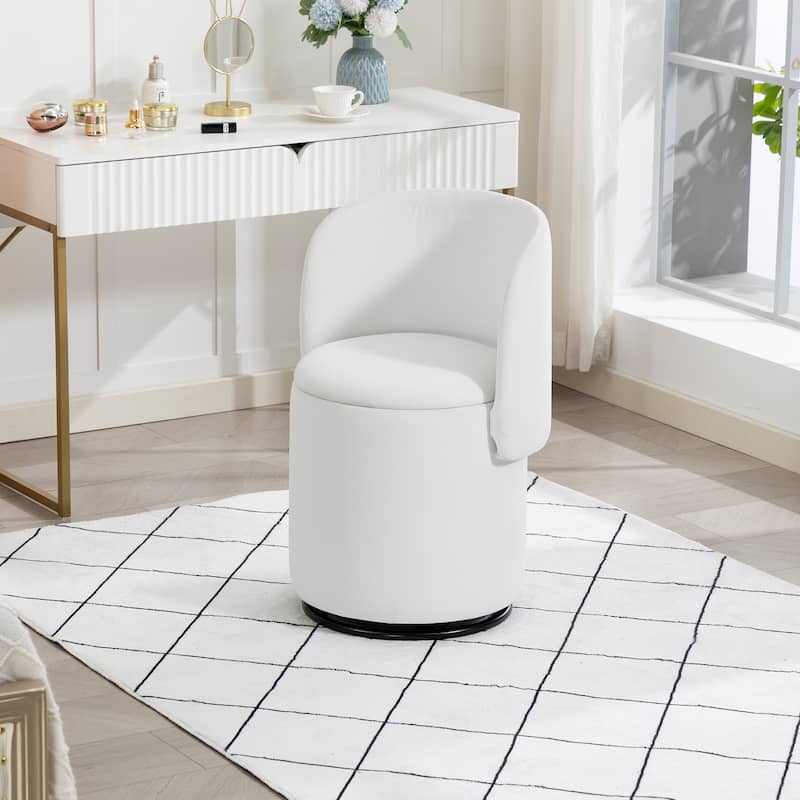 Stylish Upholstered Barrel Chair: 360°Swivel Vanity Stool for Bedroom & Dining Chair, Built-in Storage, Soft Padded Accent Seat - Ivory