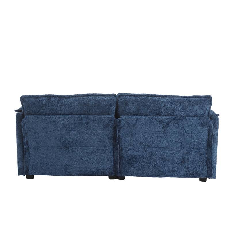 Chenille Fabric Double Sofa with High-Density Sponge Filling, Removable Armrests, and Side Storage Bags