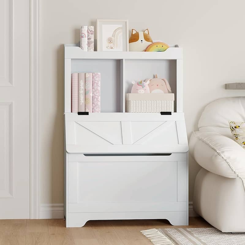 Kids Bookshelf and Storage Organizer, Box Chest with -Top Lid, Toddler Bookcase Cabinet
