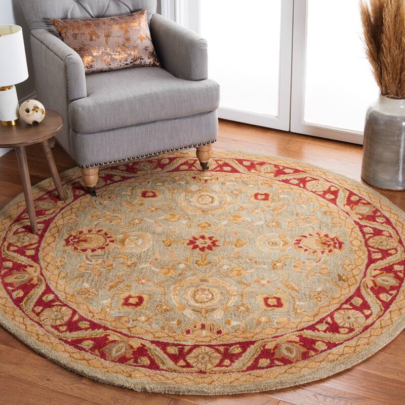 SAFAVIEH Handmade Anatolia Bibi Traditional Oriental Hand-spun Wool Rug - 4' Round - Light Green/Red