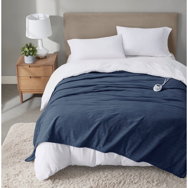 slide 2 of 5, Serta Travis Heated Tri-Rib Microfleece Blanket Full - Indigo