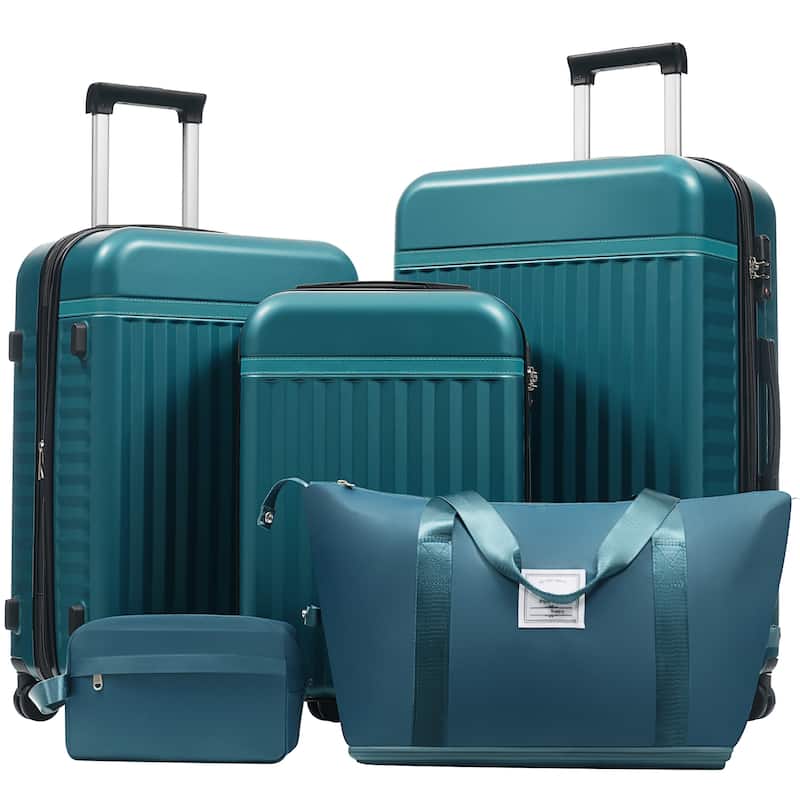 Luggage Set 5 Piece, Hardside Carry on Suitcase , Expandable Luggage with Travel Bags Spinner Wheels TSA Lock - Dark Green