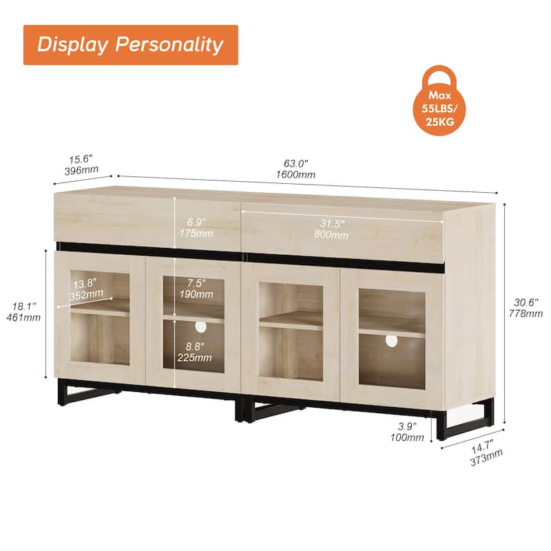 WAMPAT Multifunctional Sideboard Buffet Cabinets with 6 Glass Doors and Drawers, Modern Sideboard, Coffee Bar Storage Cabinet
