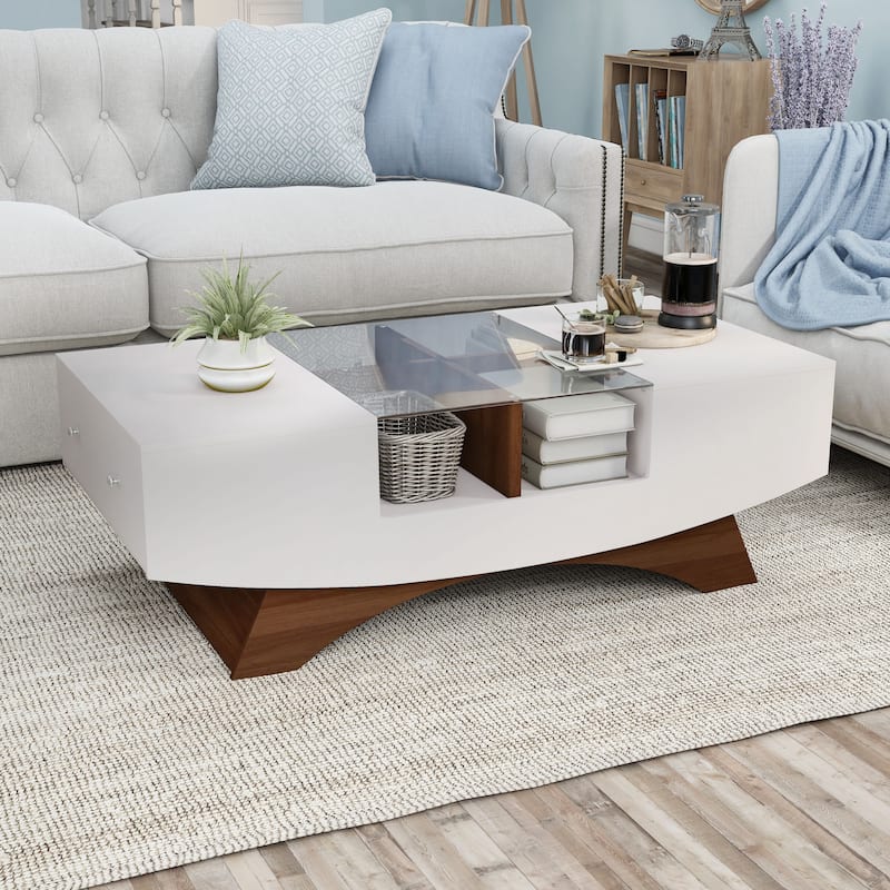 Furniture of America Angelic Contemporary Storage Coffee Table with Glass Insert