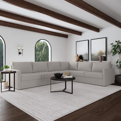 Flex Taupe Fabric 6-Seat Sectional with Narrow Arm - 133" x 37" x 103"