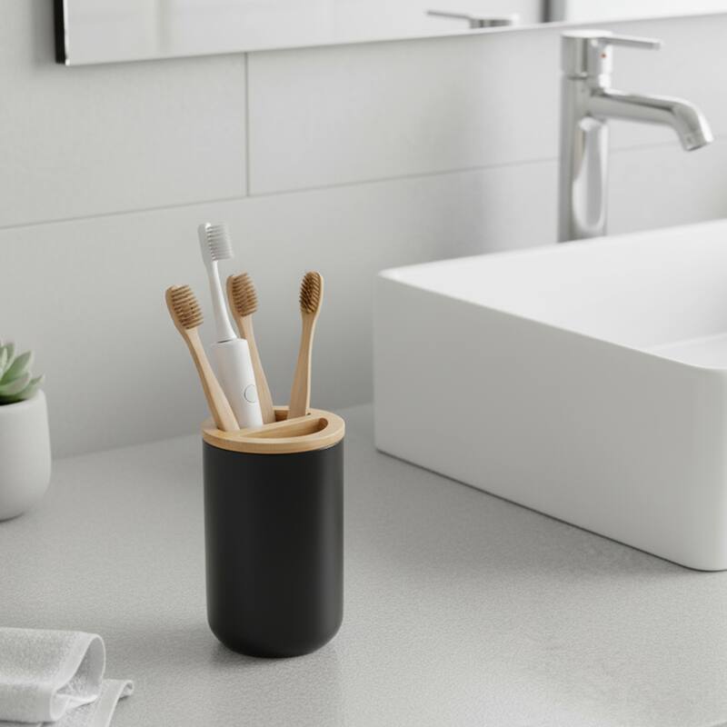 Padang Bathroom Accessories Set Bamboo - Toothbrush Holder Only - Black