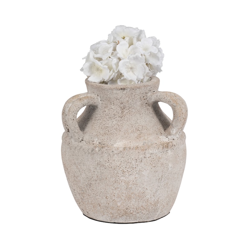 Pottery Terracotta Vase with Rustic Textured and Triple Handles Design