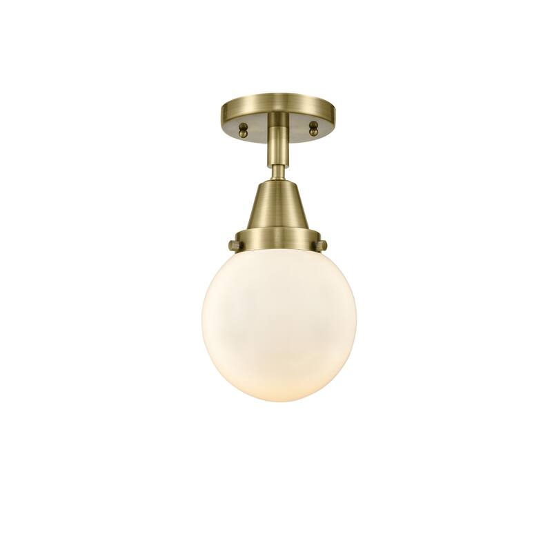 Innovations Lighting 447-1C-11-6 Beacon Flush Mount Beacon 6" Wide - Antique Brass / Matte White