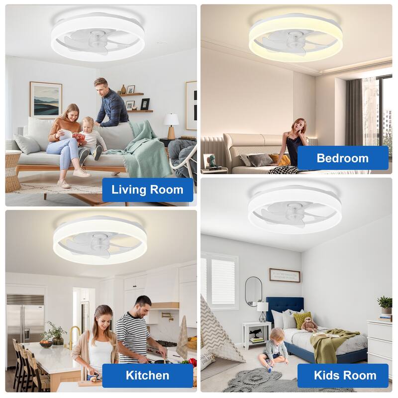 Ceiling Fan with Light: Low Profile, App Remote Control, 6-Speed, 3 CCT, Quiet DC Motor, Dimmable LED, 20" /16"