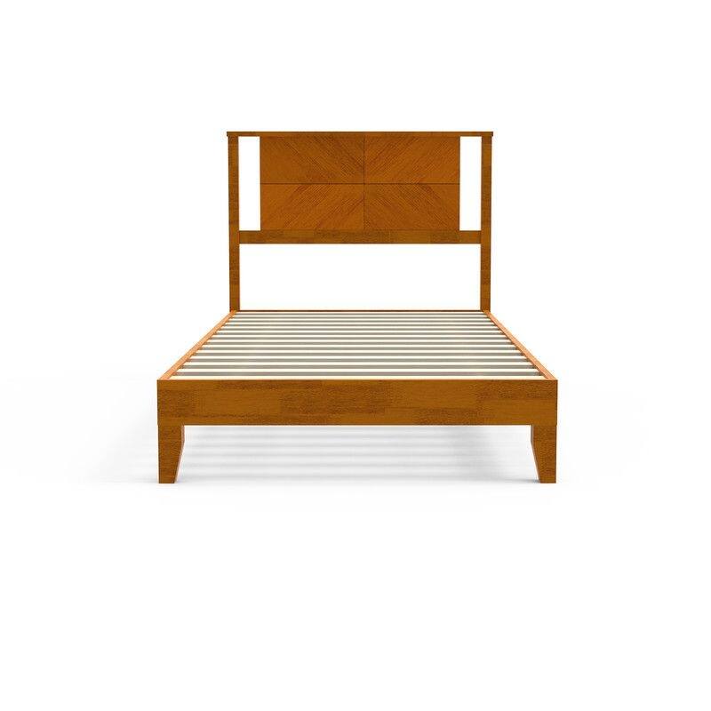 Twin Size Deluxe Bed Frame with Headboard with Solid Wood, No Box Spring Needed, Easy Assembly, White - Twin - Brown