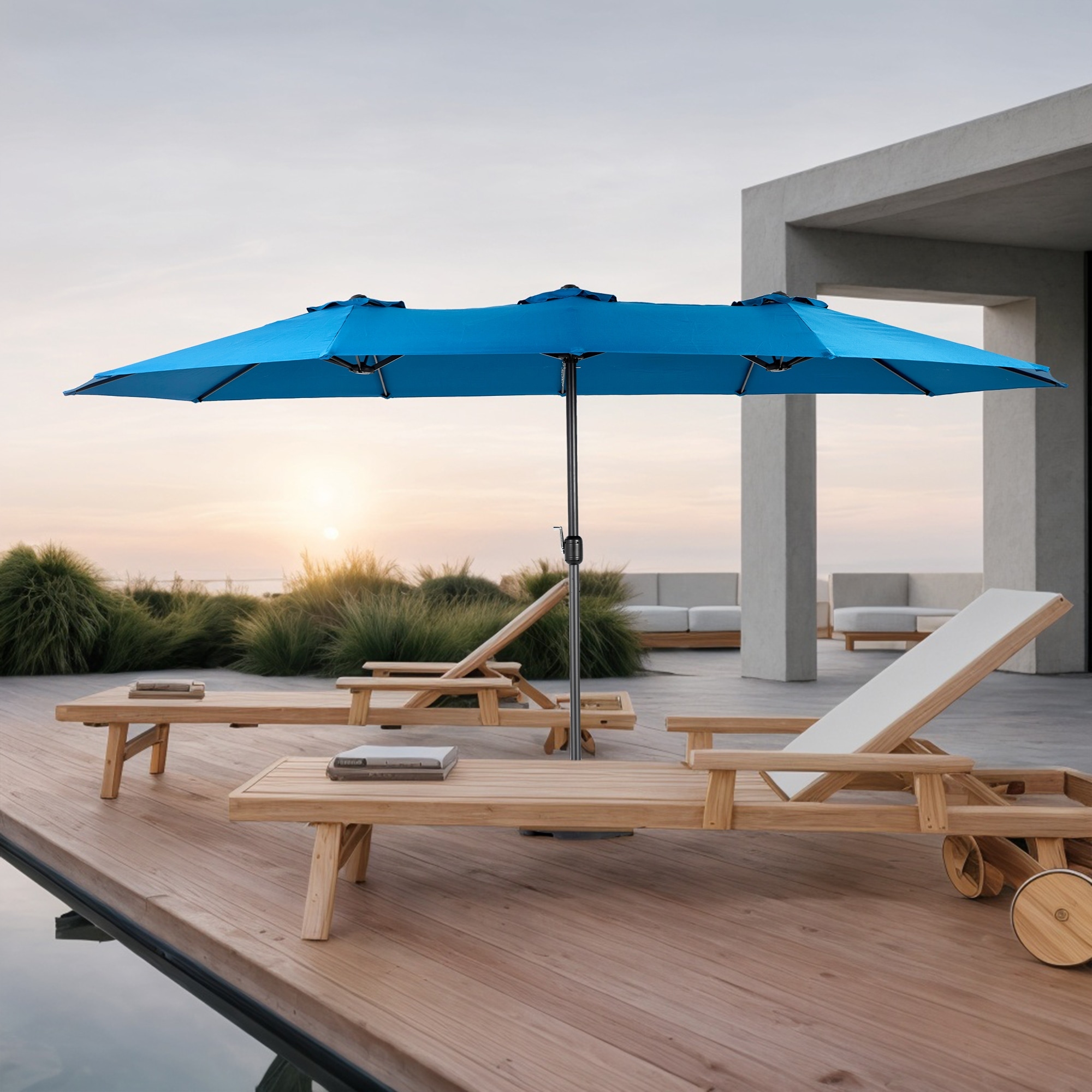 14.8 Ft Double Sided Outdoor Umbrella Rectangular Large with Crank, For Backyard, Lawn and Garden